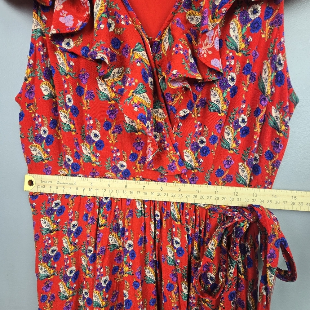 MAEVE BY ANTHROPOLOGIE Rosalia Wrap Dress Ruffled Floral Red Womens Size 12 - Picture 14 of 16